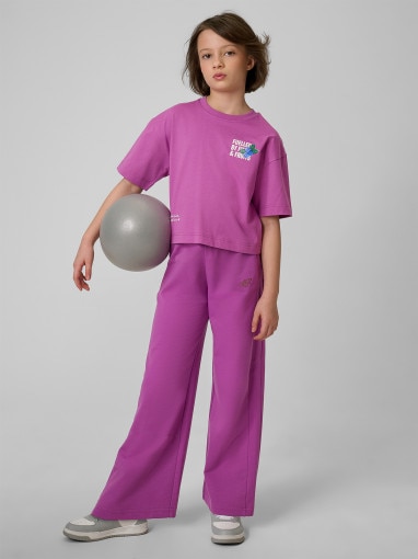 Dziewczęcy t-shirt z nadrukiem 4F 4FJRSS26TTSHF3827 - fioletowy
