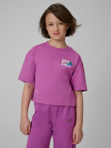 4F JUNIOR Dziewczęcy tshirt z nadrukiem 4F 4FJRSS26TTSHF3827  fioletowy Fioletowy
