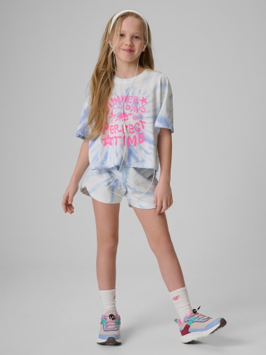 Dziewczęcy t-shirt z nadrukiem 4F 4FJRSS26TTSHF3909 - multikolor