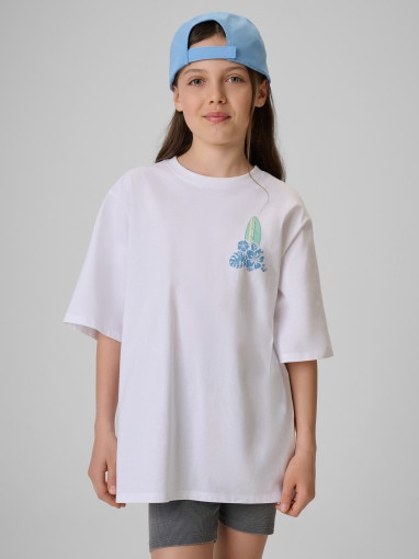Obrazek dla: 4F JUNIOR Dziewczęcy tshirt z nadrukiem 4F 4FJRSS26TTSHF3980  biały Biały