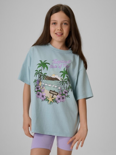 Obrazek dla: 4F JUNIOR Dziewczęcy tshirt z nadrukiem 4F 4FJRSS26TTSHF3981  niebieski Niebieski