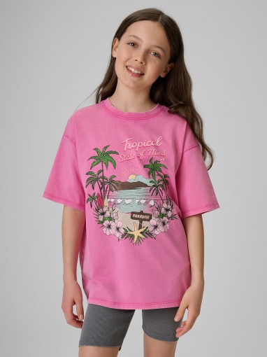 Obrazek dla: 4F JUNIOR Dziewczęcy tshirt z nadrukiem 4F 4FJRSS26TTSHF3981  różowy Różowy