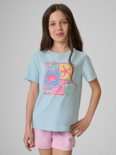 Obrazek dla: 4F JUNIOR Dziewczęcy tshirt z nadrukiem 4F 4FJRSS26TTSHF4418  niebieski Niebieski
