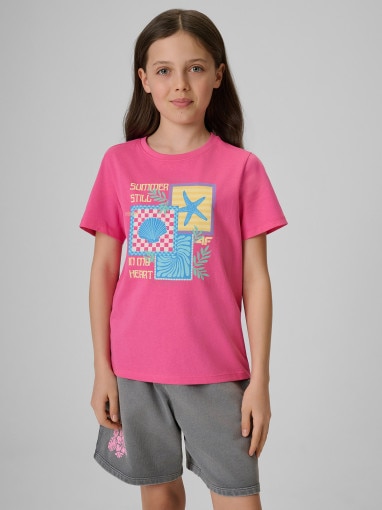 Obrazek dla: 4F JUNIOR Dziewczęcy tshirt z nadrukiem 4F 4FJRSS26TTSHF4418  różowy Różowy