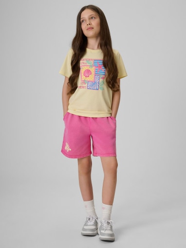 Dziewczęcy t-shirt z nadrukiem 4F 4FJRSS26TTSHF4418 - żółty