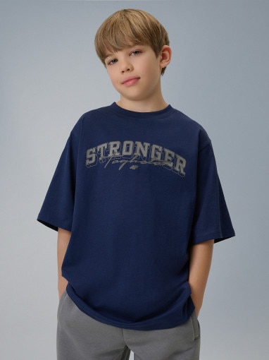  4F JUNIOR Chłopięcy tshirt z nadrukiem 4F 4FJRSS26TTSHM3465  granatowy Granatowy