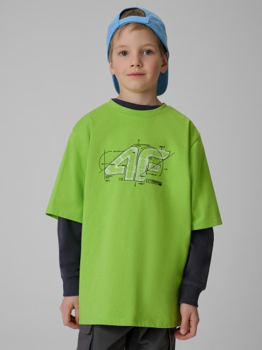  4F JUNIOR Chłopięcy tshirt z nadrukiem 4F 4FJRSS26TTSHM3857  zielony Zielony