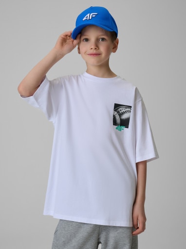  4F JUNIOR Chłopięcy tshirt z nadrukiem 4F 4FJRSS26TTSHM3863  biały Biały