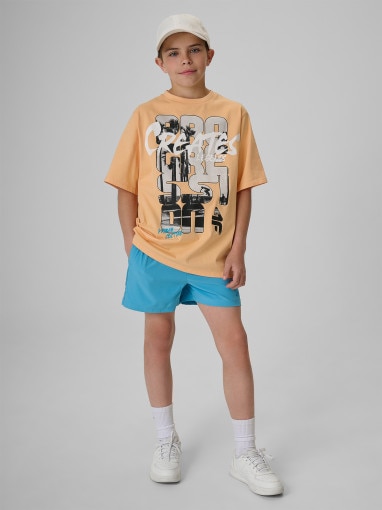 Chłopięcy t-shirt z nadrukiem 4F 4FJRSS26TTSHM4167 - pomarańczowy