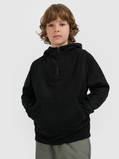 4F JUNIOR Chłopięcy polar z kapturem 4F 4FJWAW25TFLEM350  czarny Czarny