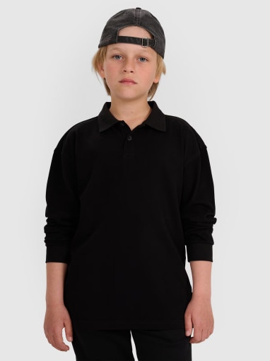 4F JUNIOR Chłopięcy longsleeve polo 4F 4FJWAW25TLONM483  czarny Czarny