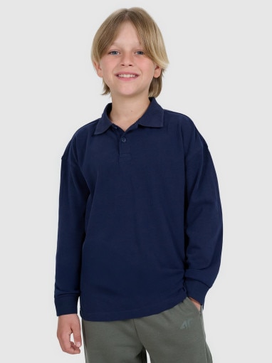 4F JUNIOR Chłopięcy longsleeve polo 4F 4FJWAW25TLONM483  granatowy Granatowy