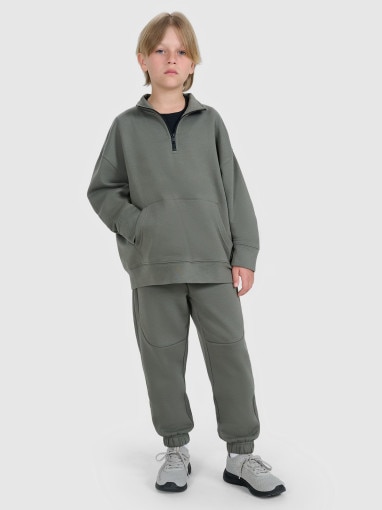 Chłopięca bluza ze stójką bez kaptura 4F 4FJWAW25TSWSM1956 - khaki