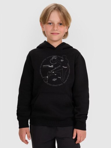 4F JUNIOR Chłopięca bluza nierozpinana z kapturem 4F 4FJWAW25TSWSM1958  czarna Czarny