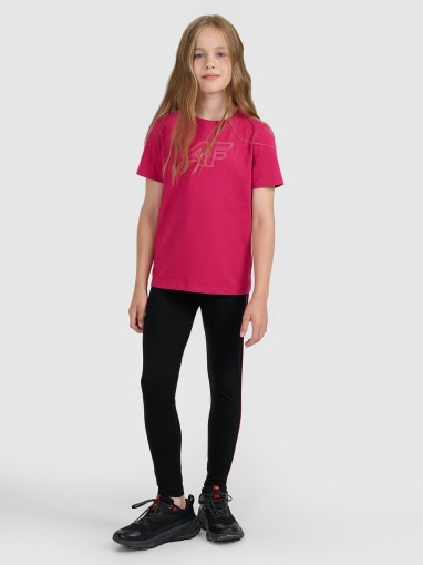 4F JUNIOR Dziewczęce legginsy dzianinowe 4F 4FJWAW25TTIGF243  czarne Czarny