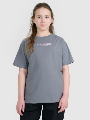 4F JUNIOR Dziewczęcy tshirt z nadrukiem oversize 4F 4FJWAW25TTSHF2387  szary Szary