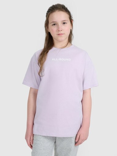 4F JUNIOR Dziewczęcy tshirt z nadrukiem oversize 4F 4FJWAW25TTSHF2387  fioletowy Fioletowy