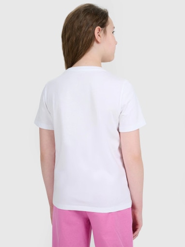 Dziewczęcy t-shirt z nadrukiem 4F 4FJWAW25TTSHF2388 - biały