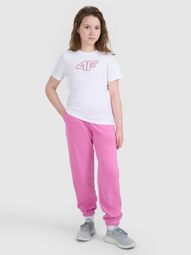 4F JUNIOR Dziewczęcy tshirt z nadrukiem 4F 4FJWAW25TTSHF2388  biały Biały