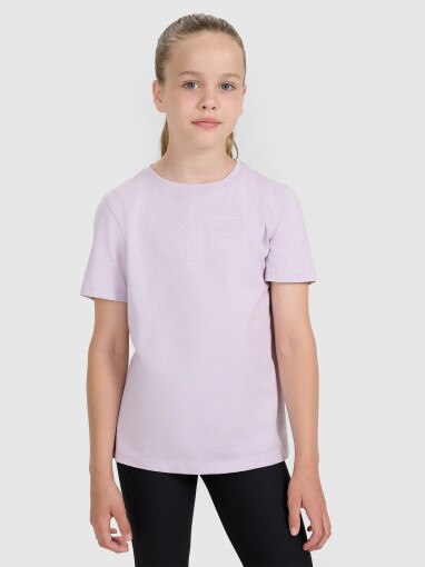 4F JUNIOR Dziewczęcy tshirt z nadrukiem 4F 4FJWAW25TTSHF2388  fioletowy Fioletowy