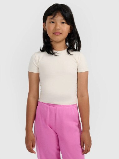4F JUNIOR Dziewczęcy crop top 4F 4FJWAW25TTSHF2393  biały Biały
