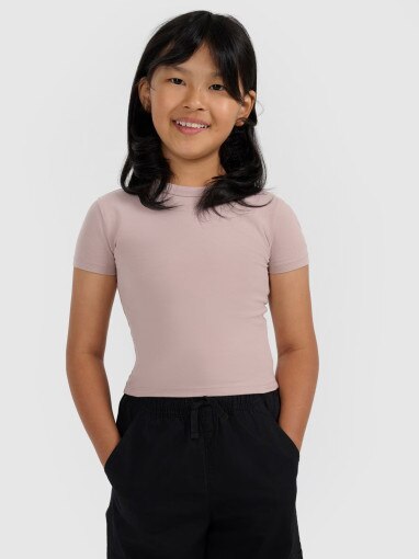 4F JUNIOR Dziewczęcy crop top 4F 4FJWAW25TTSHF2393  beżowy Beżowy