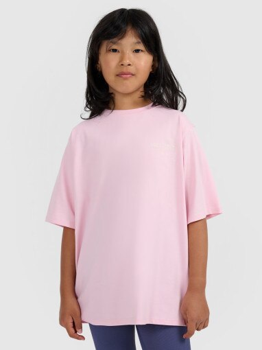 4F JUNIOR Dziewczęcy tshirt oversize z nadrukiem 4F 4FJWAW25TTSHF2394  różowy Różowy
