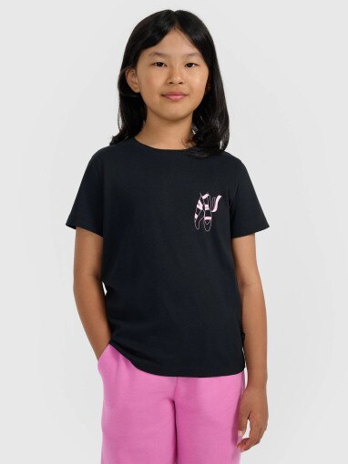 4F JUNIOR Dziewczęcy tshirt z nadrukiem 4F 4FJWAW25TTSHF2396  czarny Czarny