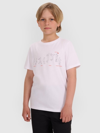4F JUNIOR Chłopięcy tshirt z nadrukiem 4F 4FJWAW25TTSHM2414  biała Biały