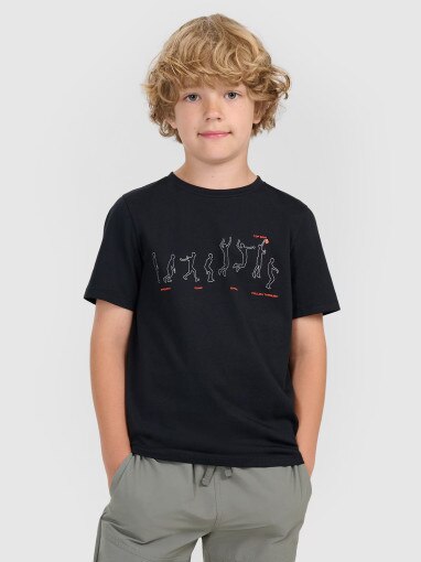 4F JUNIOR Chłopięcy tshirt z nadrukiem 4F 4FJWAW25TTSHM2414  czarny Czarny