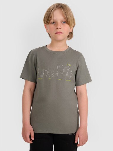 4F JUNIOR Chłopięcy tshirt z nadrukiem 4F 4FJWAW25TTSHM2414  szara Szary