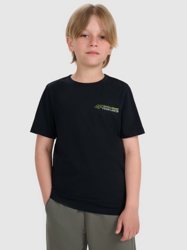 4F JUNIOR Chłopięcy tshirt z nadrukiem 4F 4FJWAW25TTSHM2415  czarny Czarny
