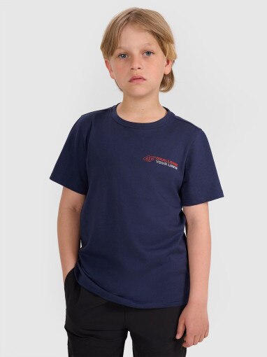4F JUNIOR Chłopięcy tshirt z nadrukiem 4F 4FJWAW25TTSHM2415  granatowy Granatowy