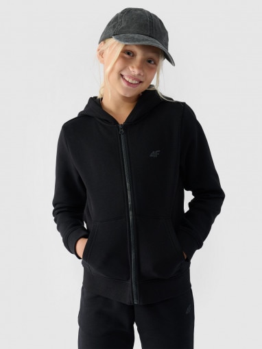 4F JUNIOR Dziewczęca bluza dresowa rozpinana z kapturem 4F 4FJWMM00TSWSF1315 czarna Czarny