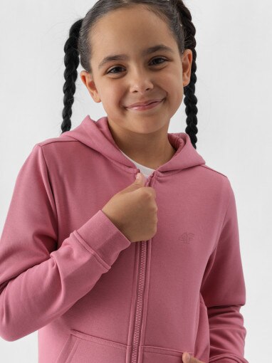 4F JUNIOR Dziewczęca bluza dresowa rozpinana z kapturem 4F 4FJWMM00TSWSF1315  różowa Różowy