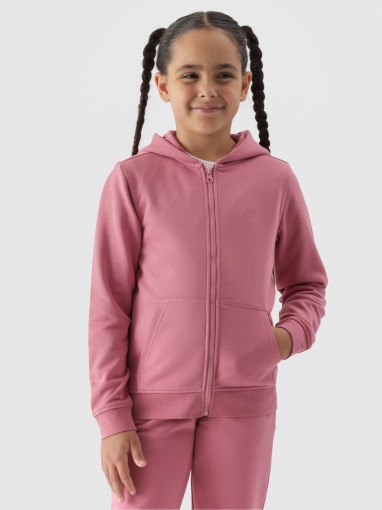 Dziewczęca bluza dresowa rozpinana z kapturem 4F 4FJWMM00TSWSF1315 - różowa