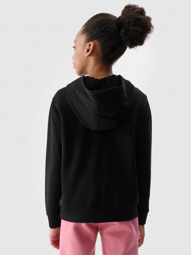 Dziewczęca bluza dresowa nierozpinana z kapturem 4F 4FJWMM00TSWSF1316 - czarna