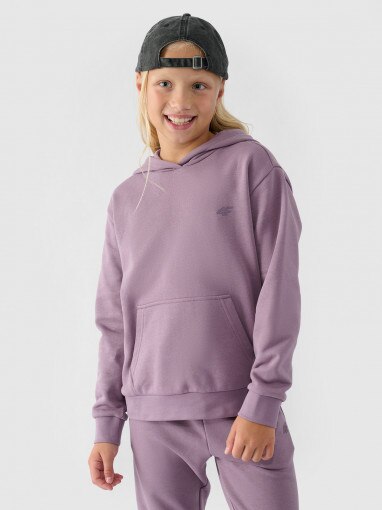 Dziewczęca bluza dresowa nierozpinana z kapturem 4F 4FJWMM00TSWSF1316 - fioletowa
