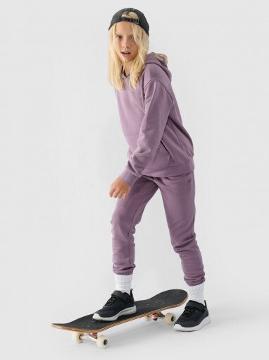 4F JUNIOR Dziewczęca bluza dresowa nierozpinana z kapturem 4F 4FJWMM00TSWSF1316  fioletowa Fioletowy