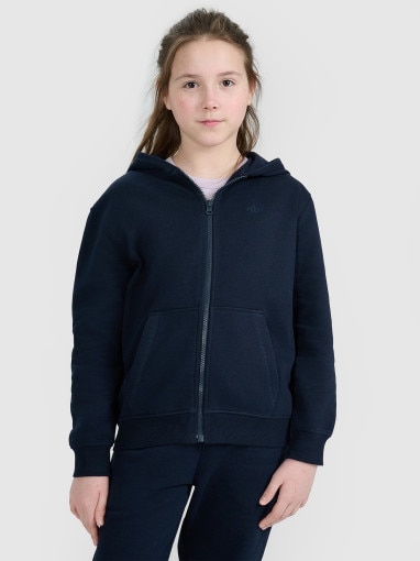 4F JUNIOR Dziewczęca bluza dresowa rozpinana z kapturem 4F 4FJWMM00TSWSF1861 granatowa Granatowy