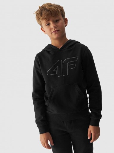 4F JUNIOR Chłopięca bluza dresowa nierozpinana z kapturem 4F 4FJWMM00TSWSM1292  czarna Czarny