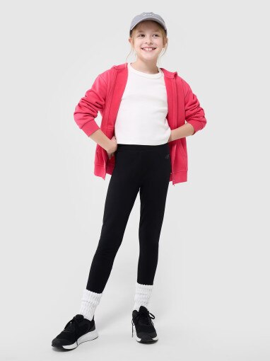 4F JUNIOR Dziewczęce legginsy dzianinowe 4F 4FJWMM00TTIGF22020S  czarne Czarny