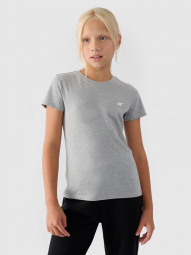 Dziewczęcy t-shirt basic 4F 4FJWMM00TTSHF1658 - szary