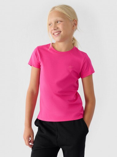 4F JUNIOR Dziewczęcy tshirt basic 4F 4FJWMM00TTSHF1658  różowy Różowy