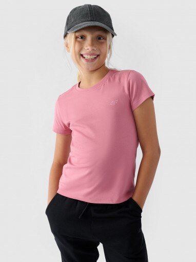 4F JUNIOR Dziewczęcy tshirt basic 4F 4FJWMM00TTSHF1658  różowy Różowy