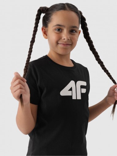 4F JUNIOR Dziewczęcy tshirt z nadrukiem 4F 4FJWMM00TTSHF1803  czarny Czarny