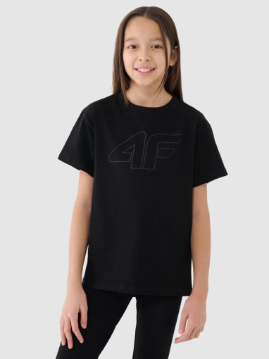 4F JUNIOR Dziewczęca koszulka oversize z nadrukiem 4F 4FJWMM00TTSHF2333 czarna Czarny