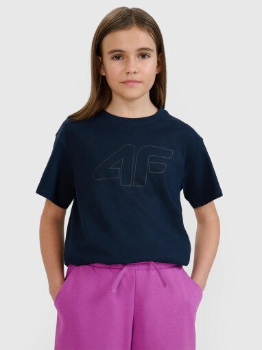 4F JUNIOR Dziewczęca koszulka oversize z nadrukiem 4F 4FJWMM00TTSHF2333 granatowa Granatowy