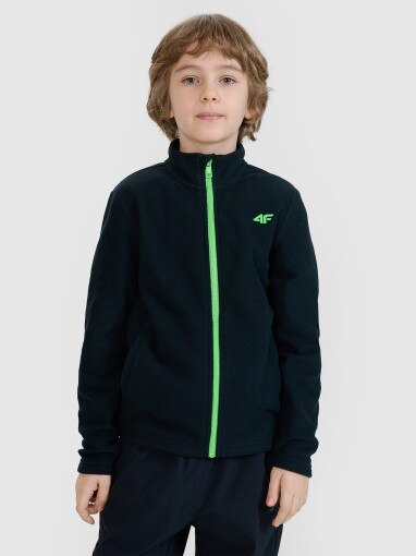 4F JUNIOR Chłopięcy polar rozpinany bez kaptura 4F 4FJWSS25TFLEM387  czarny Czarny