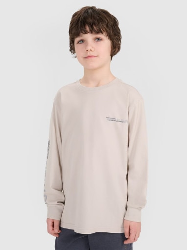 4F JUNIOR Chłopięcy longsleeve z nadrukiem 4F 4FJWSS25TLONM380  beżowy Beżowy